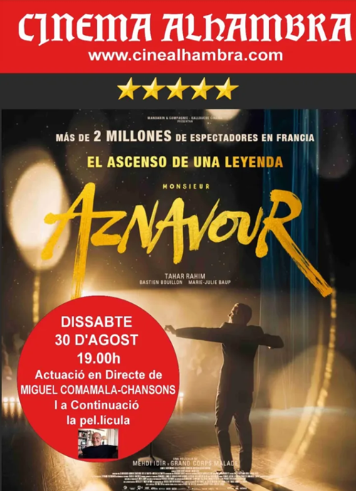 Monsieur Aznavor poster and live performance by Miguel Comamala