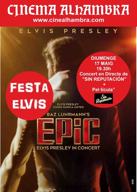 Concert poster for 'Sin reputación' and screening of the film 'Epic Elvis Presley in concert'