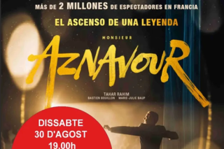 Cartell Monsieur Aznavor i actuació en directe de Miguel Comamala