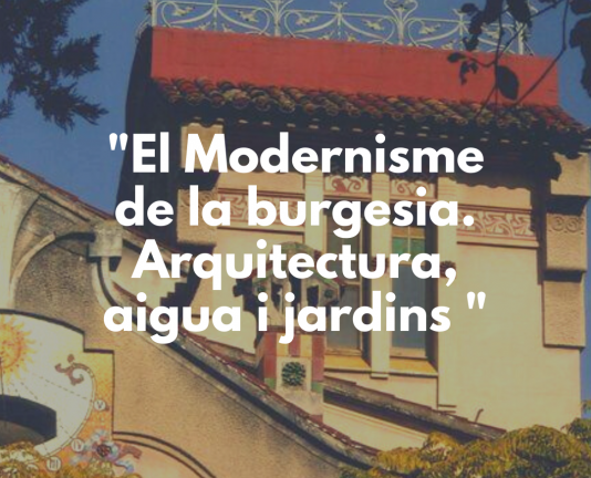 Foto torre de Can Barbey amb text sobre imprès : "Modernisme de la burgesia"