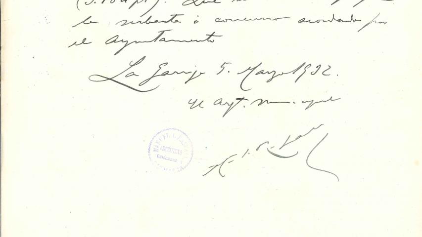 Pressupost signat per M. J. Raspall el 5/3/1932, per l'adequació de l'interior dels safarejos municipals. Carpeta 253, AHMLG